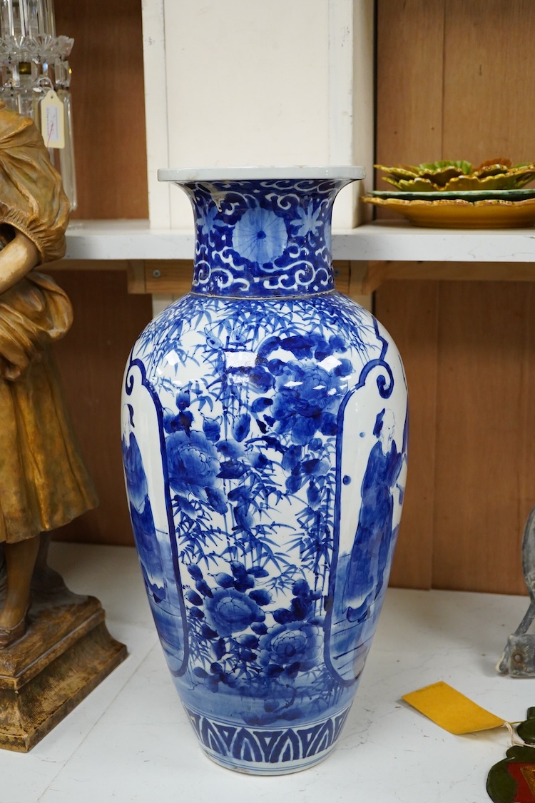 A large early 20th century Japanese blue and white vase, 54.5cm